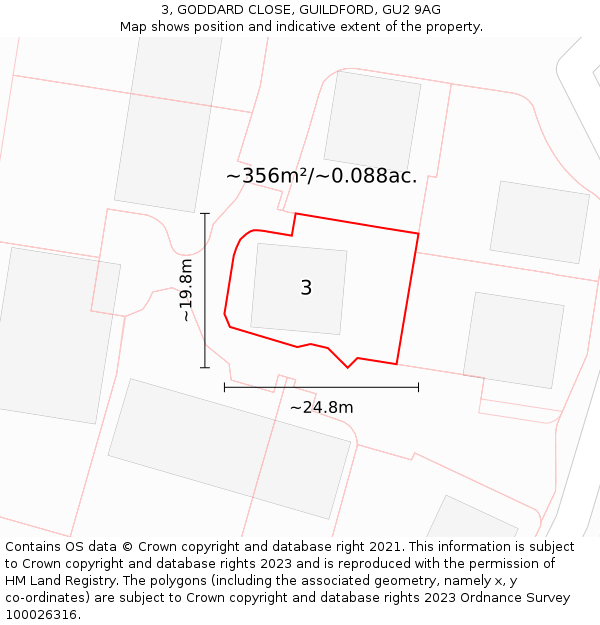 3, GODDARD CLOSE, GUILDFORD, GU2 9AG: Plot and title map