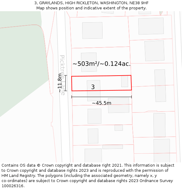 3, GRAYLANDS, HIGH RICKLETON, WASHINGTON, NE38 9HF: Plot and title map