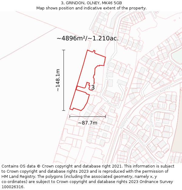 3, GRINDON, OLNEY, MK46 5GB: Plot and title map