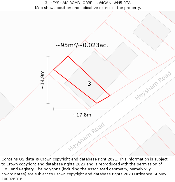 3, HEYSHAM ROAD, ORRELL, WIGAN, WN5 0EA: Plot and title map