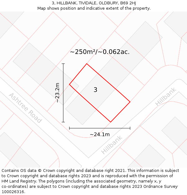 3, HILLBANK, TIVIDALE, OLDBURY, B69 2HJ: Plot and title map