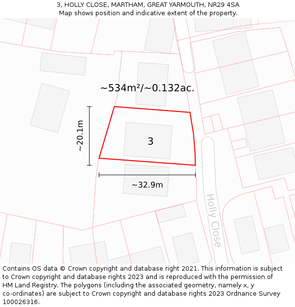 3, HOLLY CLOSE, MARTHAM, GREAT YARMOUTH, NR29 4SA: Plot and title map
