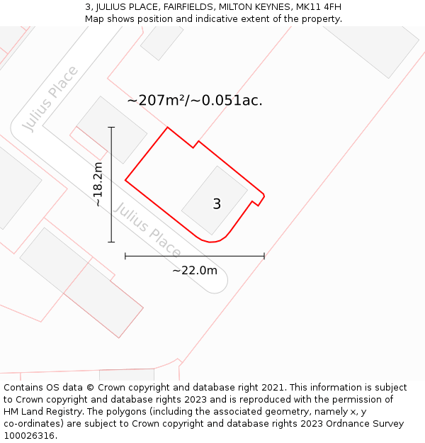 3, JULIUS PLACE, FAIRFIELDS, MILTON KEYNES, MK11 4FH: Plot and title map