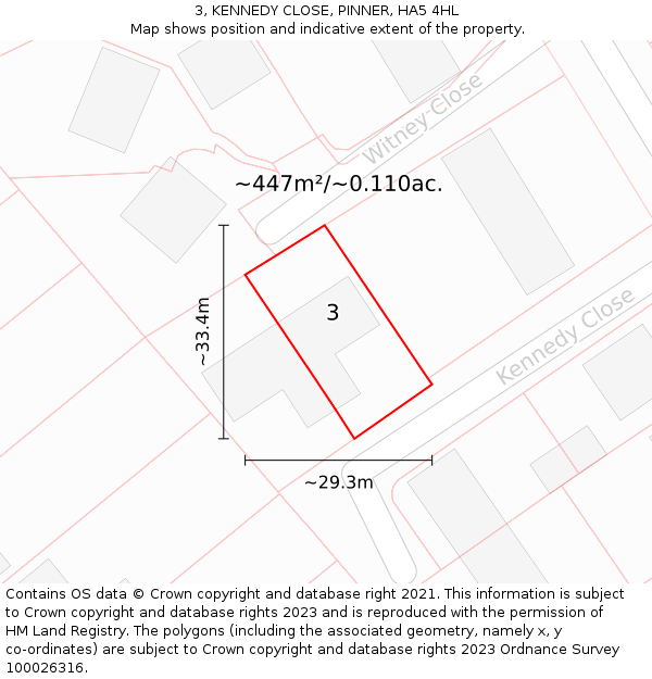 3, KENNEDY CLOSE, PINNER, HA5 4HL: Plot and title map
