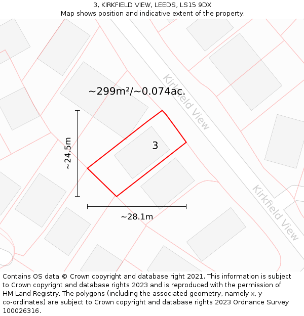 3, KIRKFIELD VIEW, LEEDS, LS15 9DX: Plot and title map