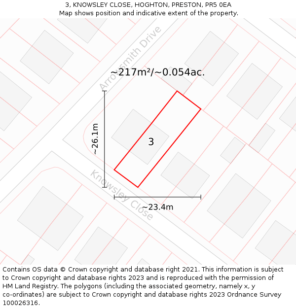 3, KNOWSLEY CLOSE, HOGHTON, PRESTON, PR5 0EA: Plot and title map