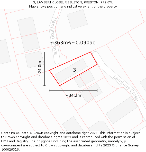3, LAMBERT CLOSE, RIBBLETON, PRESTON, PR2 6YU: Plot and title map