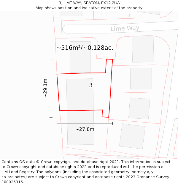 3, LIME WAY, SEATON, EX12 2UA: Plot and title map