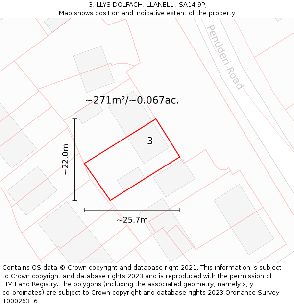 3, LLYS DOLFACH, LLANELLI, SA14 9PJ: Plot and title map