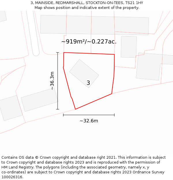 3, MAINSIDE, REDMARSHALL, STOCKTON-ON-TEES, TS21 1HY: Plot and title map