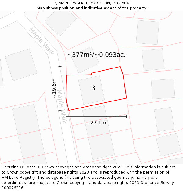 3, MAPLE WALK, BLACKBURN, BB2 5FW: Plot and title map