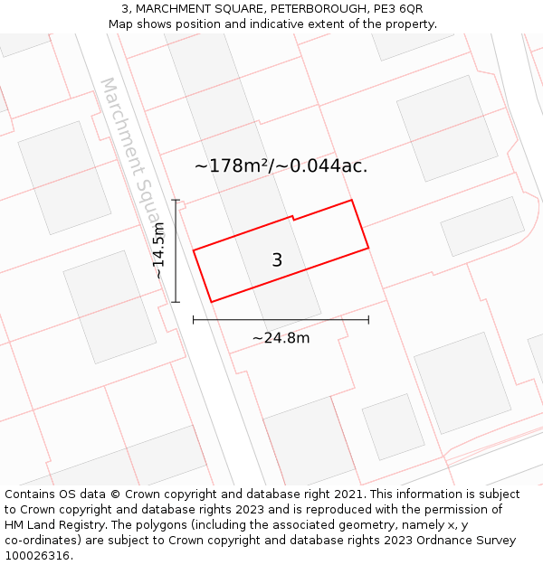 3, MARCHMENT SQUARE, PETERBOROUGH, PE3 6QR: Plot and title map