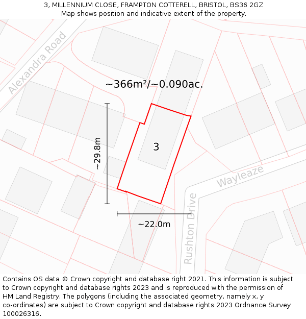 3, MILLENNIUM CLOSE, FRAMPTON COTTERELL, BRISTOL, BS36 2GZ: Plot and title map
