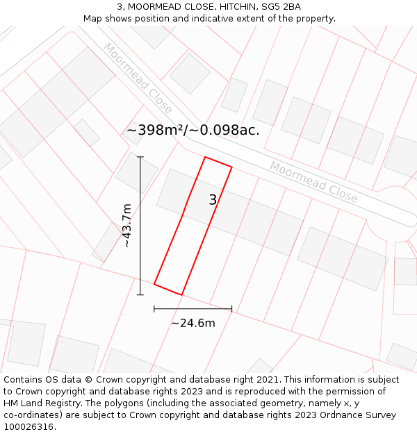3, MOORMEAD CLOSE, HITCHIN, SG5 2BA: Plot and title map