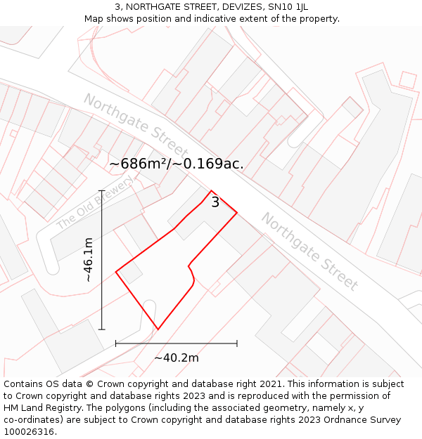 3, NORTHGATE STREET, DEVIZES, SN10 1JL: Plot and title map