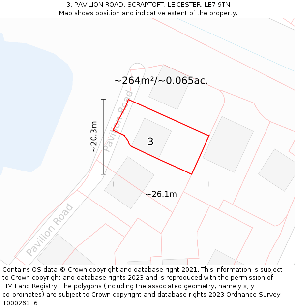 3, PAVILION ROAD, SCRAPTOFT, LEICESTER, LE7 9TN: Plot and title map