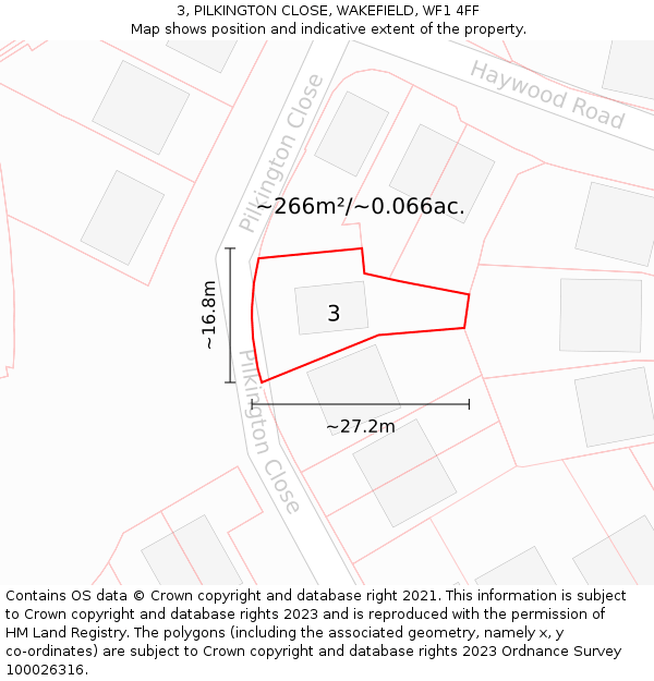 3, PILKINGTON CLOSE, WAKEFIELD, WF1 4FF: Plot and title map