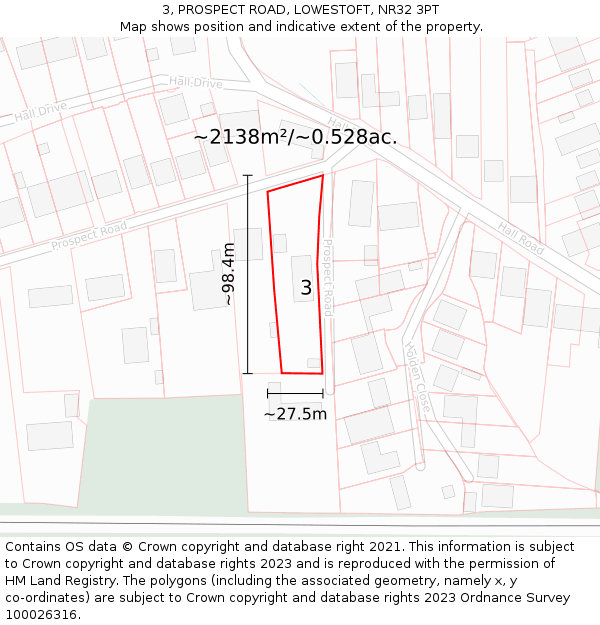 3, PROSPECT ROAD, LOWESTOFT, NR32 3PT: Plot and title map