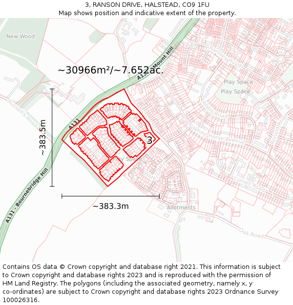 3, RANSON DRIVE, HALSTEAD, CO9 1FU: Plot and title map
