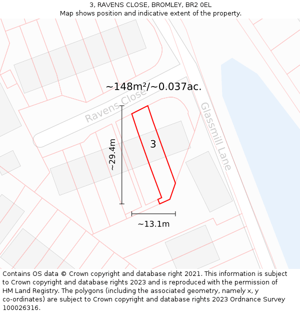 3, RAVENS CLOSE, BROMLEY, BR2 0EL: Plot and title map