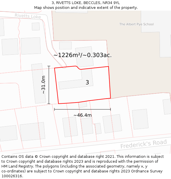 3, RIVETTS LOKE, BECCLES, NR34 9YL: Plot and title map
