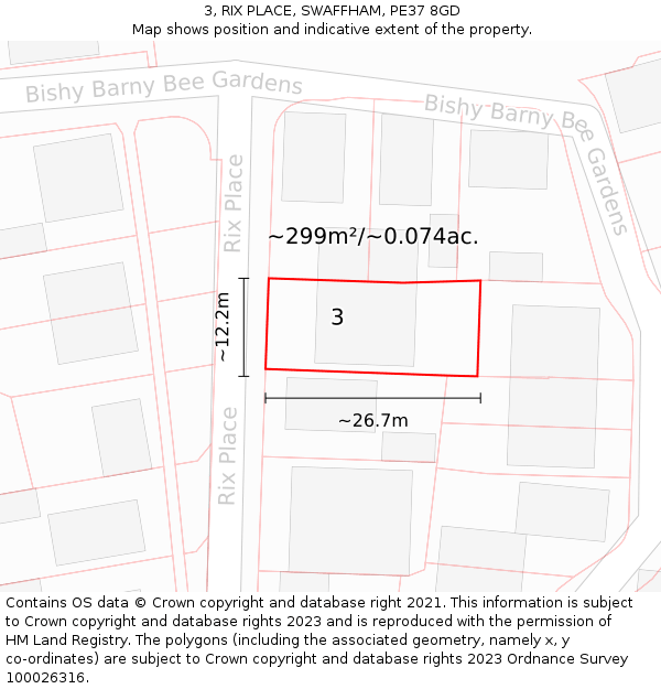 3, RIX PLACE, SWAFFHAM, PE37 8GD: Plot and title map
