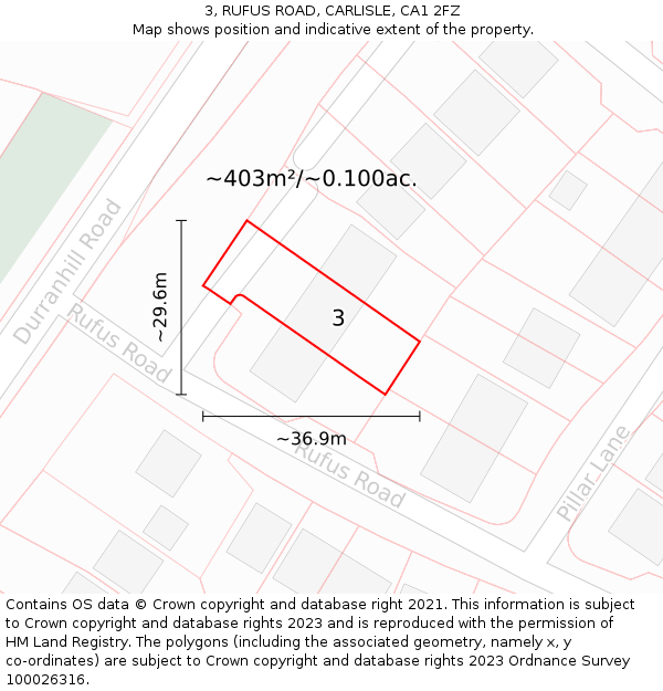 3, RUFUS ROAD, CARLISLE, CA1 2FZ: Plot and title map