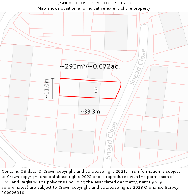 3, SNEAD CLOSE, STAFFORD, ST16 3RF: Plot and title map
