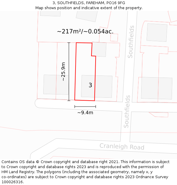 3, SOUTHFIELDS, FAREHAM, PO16 9FG: Plot and title map
