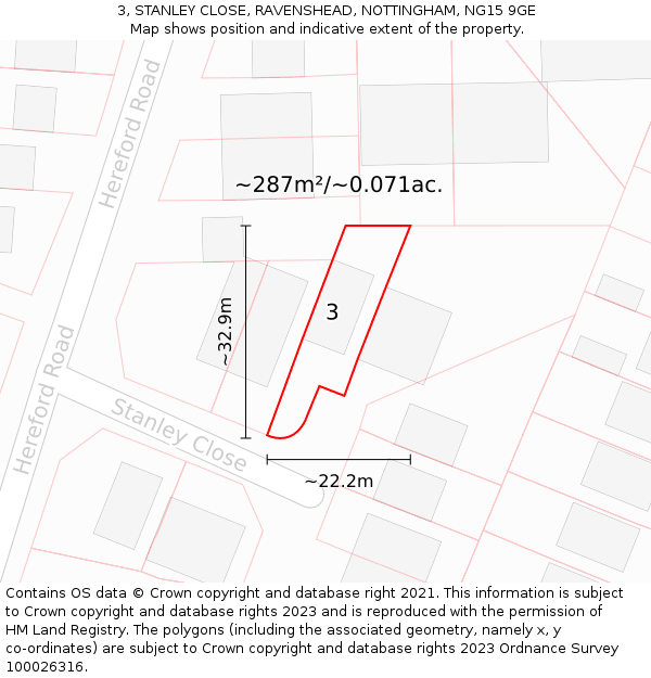 3, STANLEY CLOSE, RAVENSHEAD, NOTTINGHAM, NG15 9GE: Plot and title map
