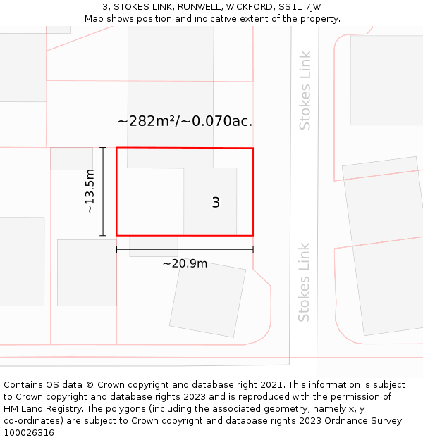 3, STOKES LINK, RUNWELL, WICKFORD, SS11 7JW: Plot and title map