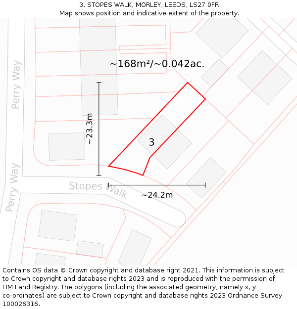 3, STOPES WALK, MORLEY, LEEDS, LS27 0FR: Plot and title map