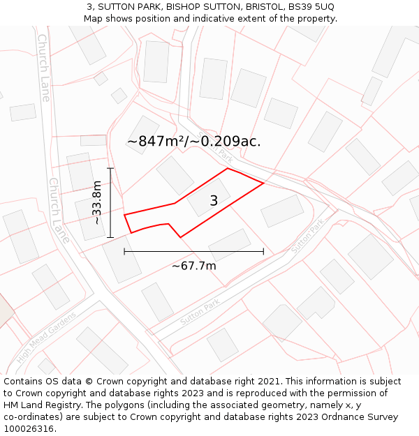 3, SUTTON PARK, BISHOP SUTTON, BRISTOL, BS39 5UQ: Plot and title map