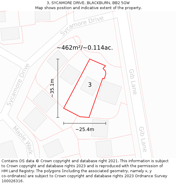 3, SYCAMORE DRIVE, BLACKBURN, BB2 5GW: Plot and title map