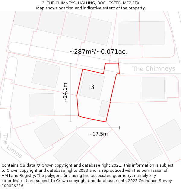 3, THE CHIMNEYS, HALLING, ROCHESTER, ME2 1FX: Plot and title map