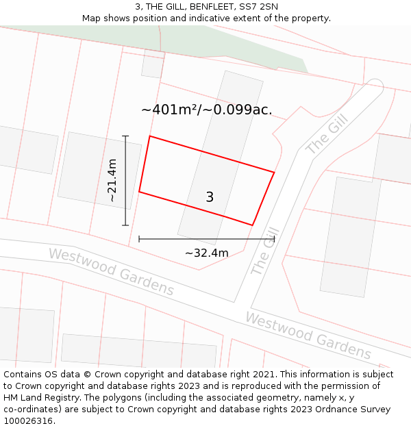3, THE GILL, BENFLEET, SS7 2SN: Plot and title map