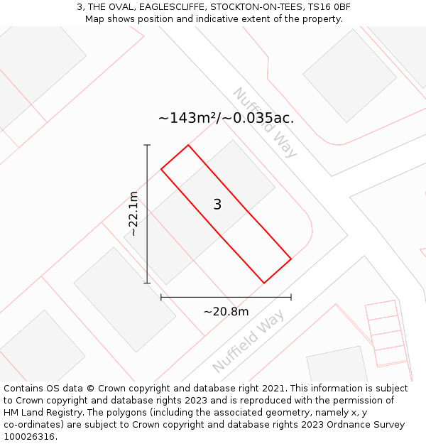 3, THE OVAL, EAGLESCLIFFE, STOCKTON-ON-TEES, TS16 0BF: Plot and title map