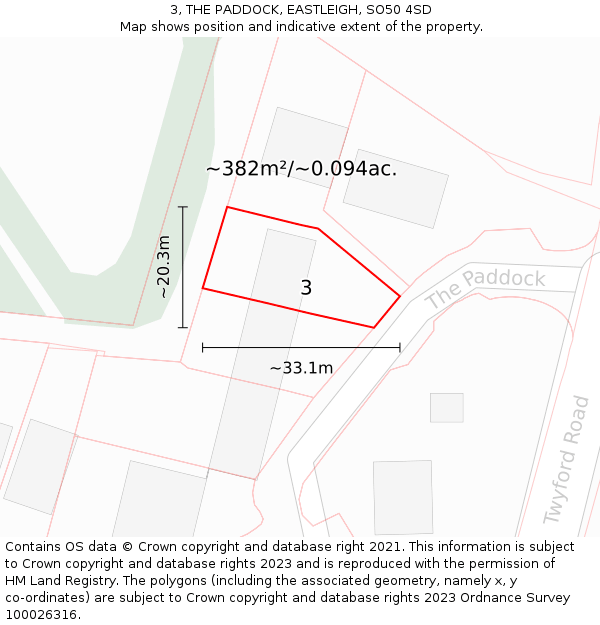 3, THE PADDOCK, EASTLEIGH, SO50 4SD: Plot and title map