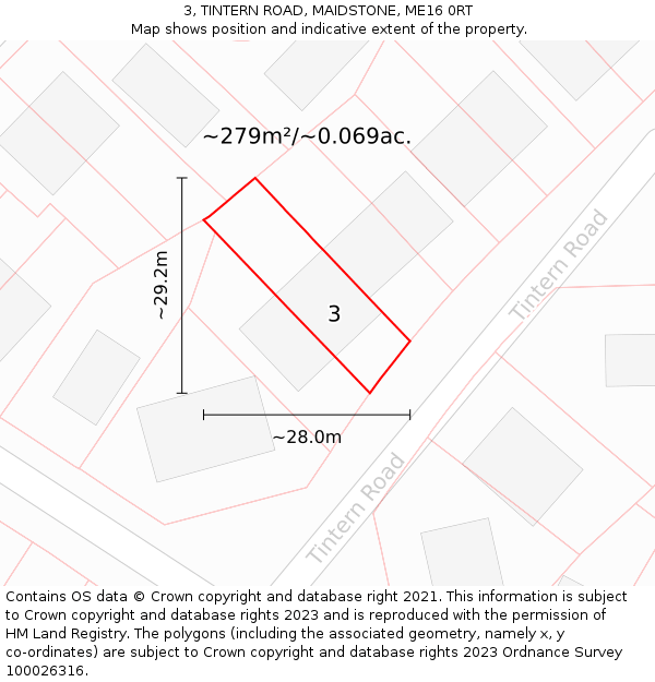 3, TINTERN ROAD, MAIDSTONE, ME16 0RT: Plot and title map