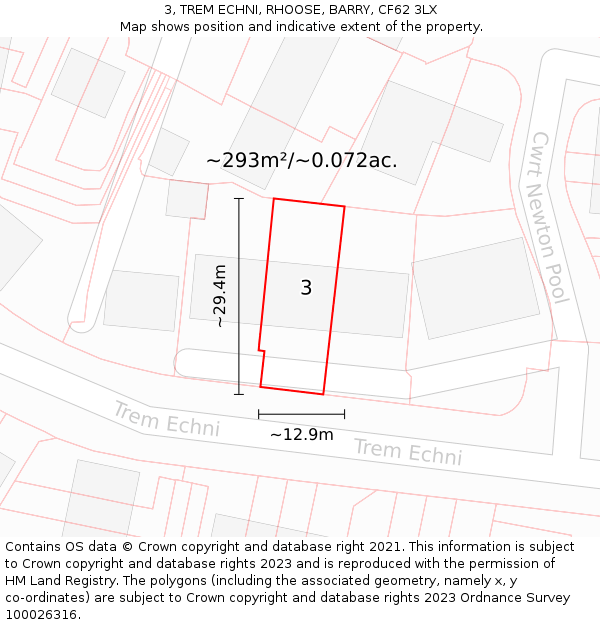 3, TREM ECHNI, RHOOSE, BARRY, CF62 3LX: Plot and title map