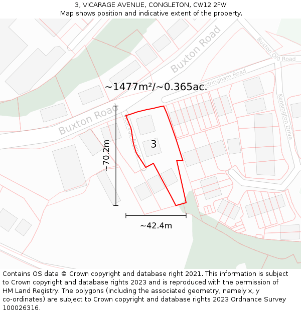 3, VICARAGE AVENUE, CONGLETON, CW12 2FW: Plot and title map