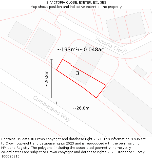 3, VICTORIA CLOSE, EXETER, EX1 3ES: Plot and title map