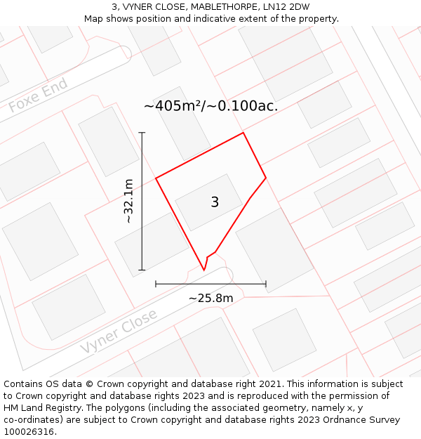 3, VYNER CLOSE, MABLETHORPE, LN12 2DW: Plot and title map