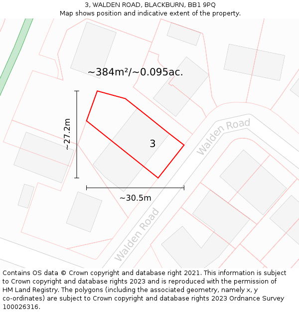 3, WALDEN ROAD, BLACKBURN, BB1 9PQ: Plot and title map