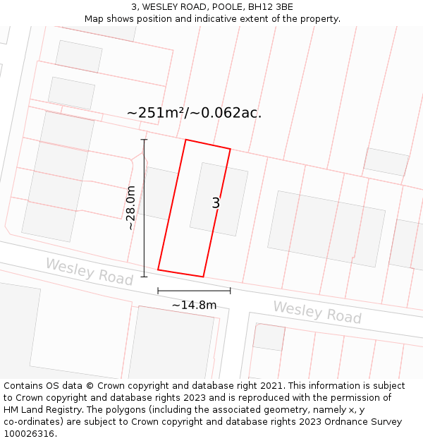 3, WESLEY ROAD, POOLE, BH12 3BE: Plot and title map