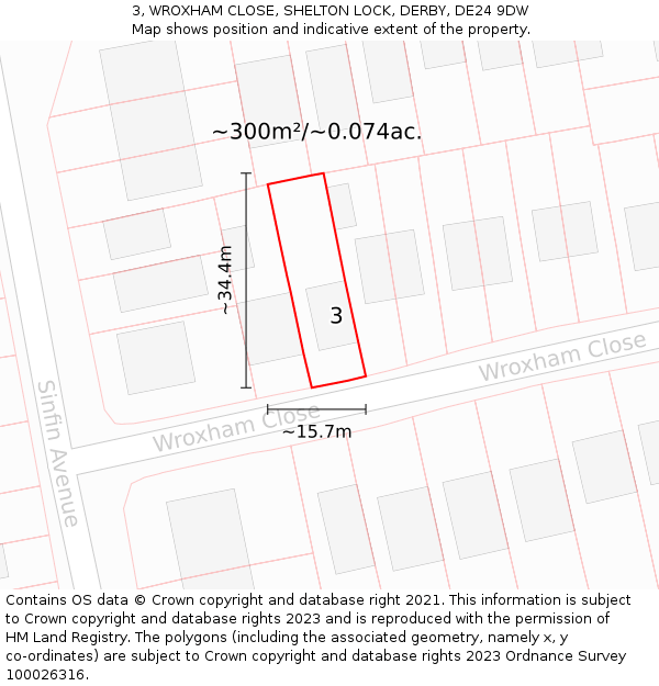 3, WROXHAM CLOSE, SHELTON LOCK, DERBY, DE24 9DW: Plot and title map