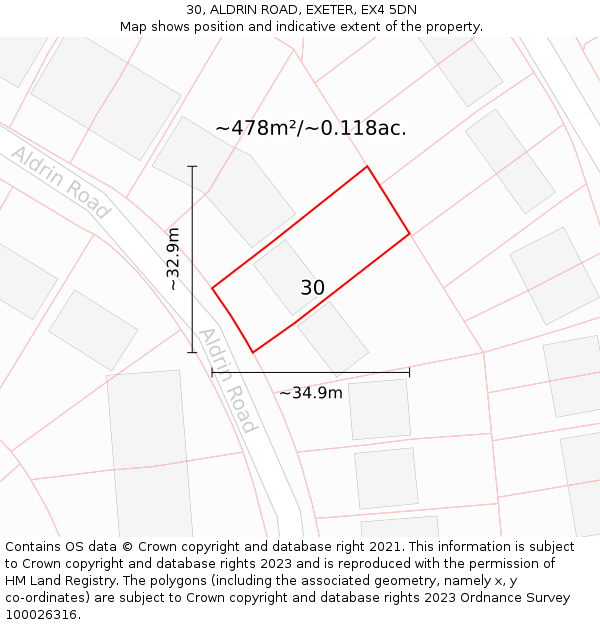 30, ALDRIN ROAD, EXETER, EX4 5DN: Plot and title map