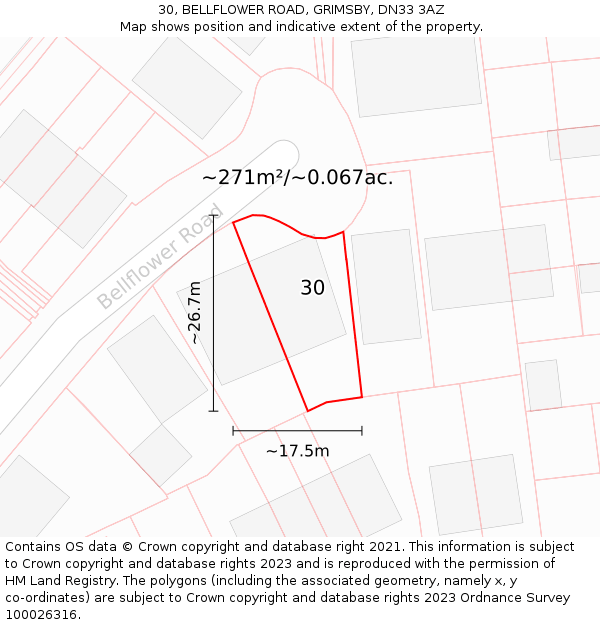30, BELLFLOWER ROAD, GRIMSBY, DN33 3AZ: Plot and title map