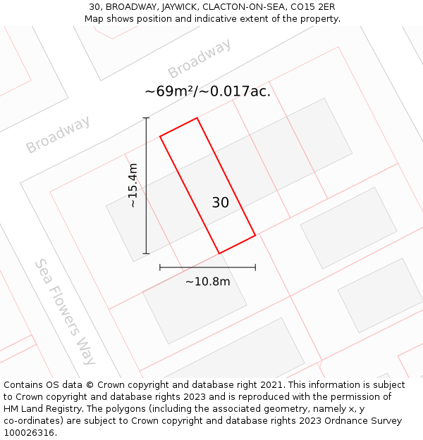 30, BROADWAY, JAYWICK, CLACTON-ON-SEA, CO15 2ER: Plot and title map