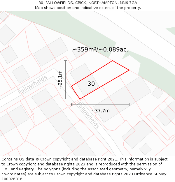 30, FALLOWFIELDS, CRICK, NORTHAMPTON, NN6 7GA: Plot and title map